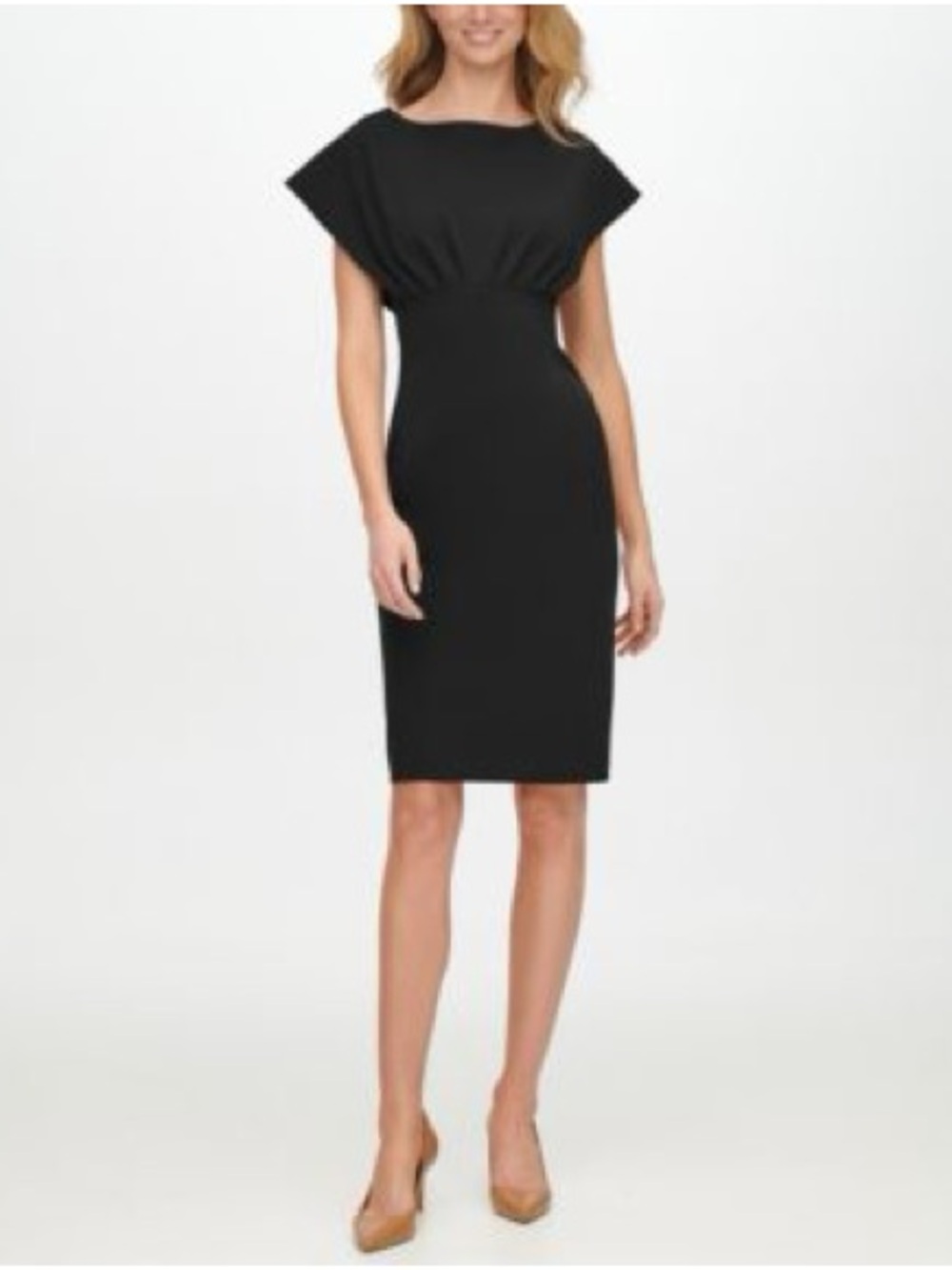 Calvin Klein Black Pleated Empire Waist Sheath Dress NWT Size 14